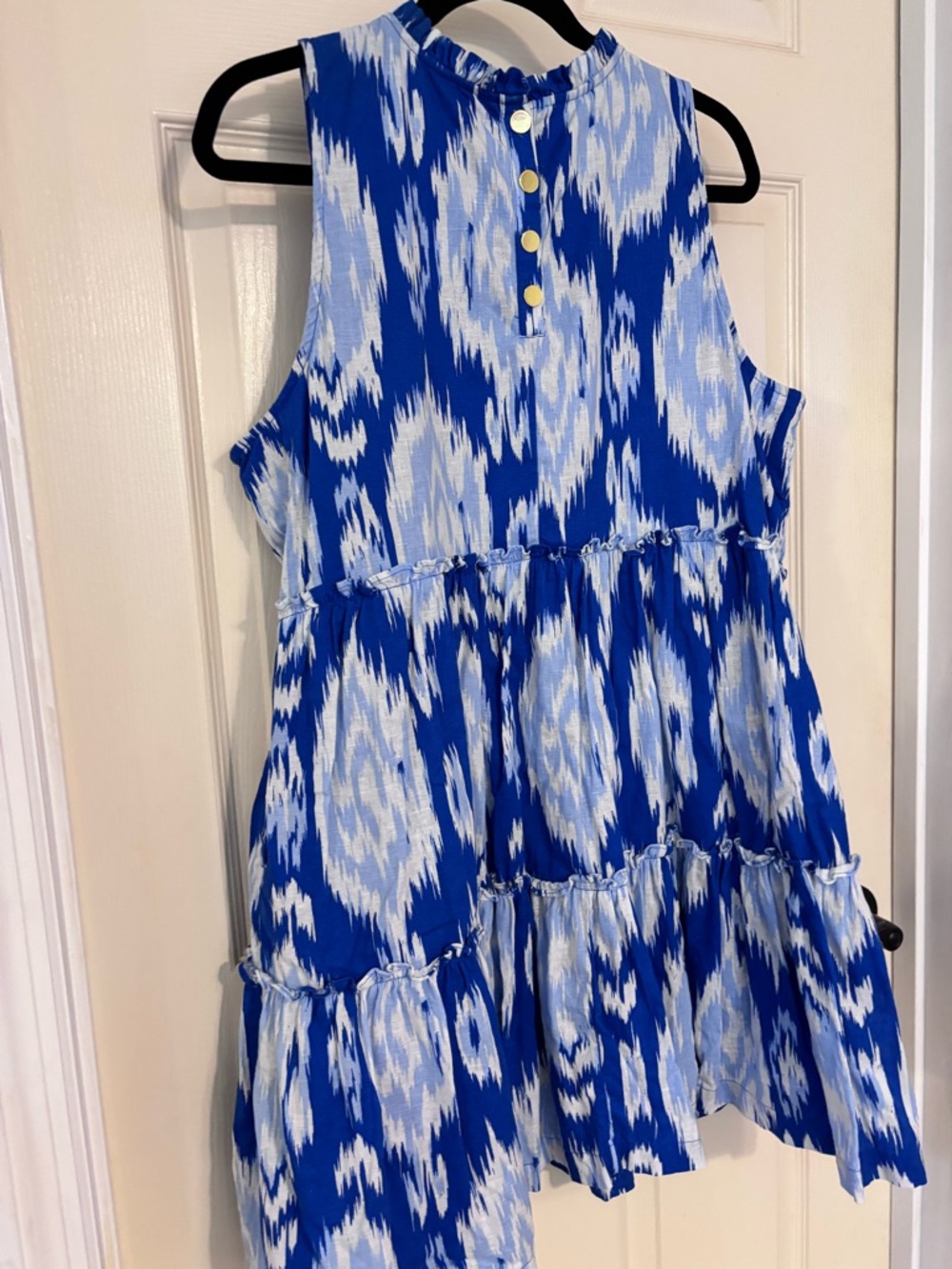 crown & ivy Blue and White Ikat Tiered Sundress - Picture 4 of 7